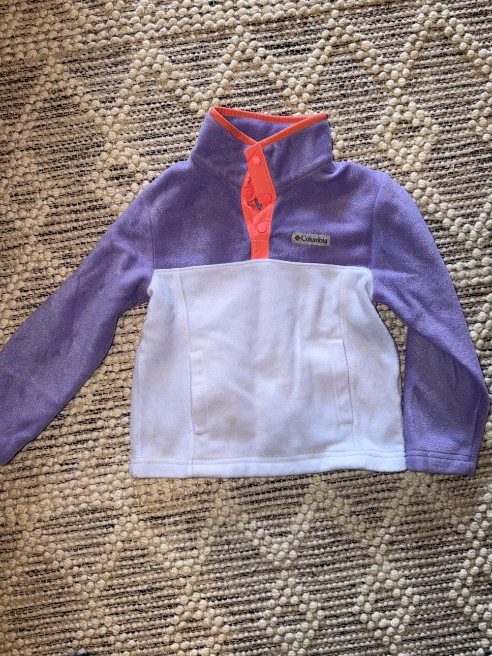 Columbia Purple and White Fleece Pullover with Coral Snap Placket